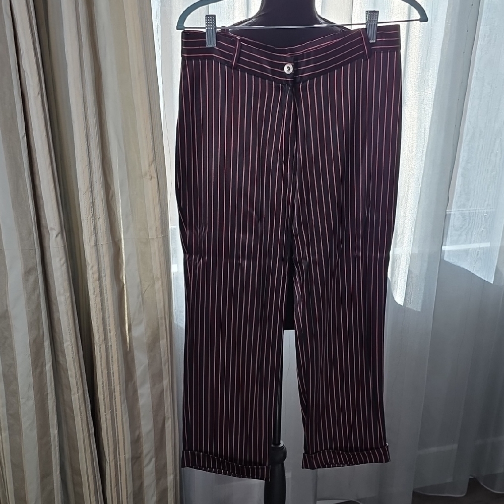 Women's Burgundy Pinstripe Capris